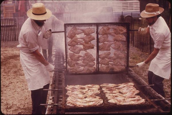 A 1973 chicken barbecue fundraiser for a fire department.